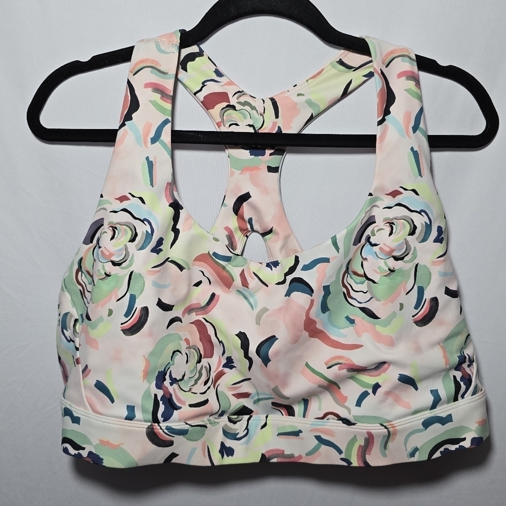 Athleta Ultimate Printed Bra Racerback Sports Bra Colorful 3 Clasp Closure, 3X